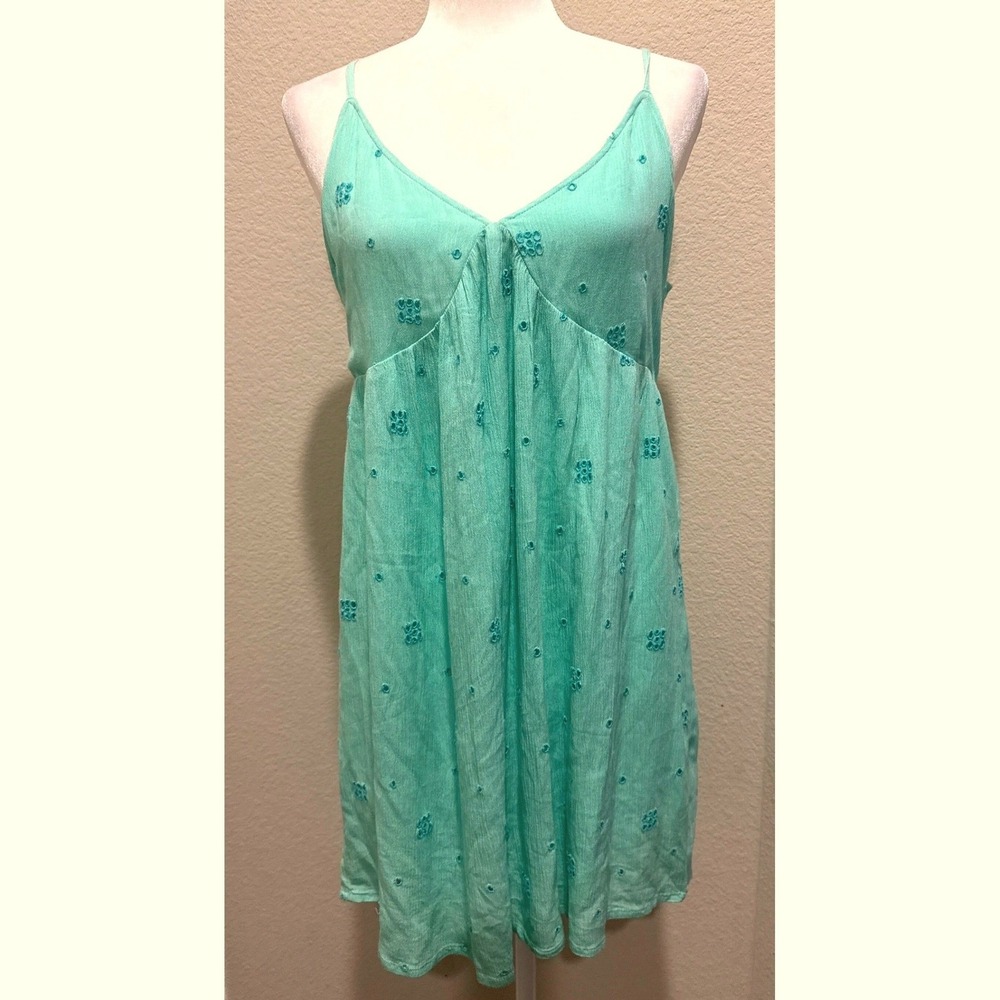 ONeill Blythe Womens S Mini Dress Aqua Green Eyelet Embroidered Open Back NWT